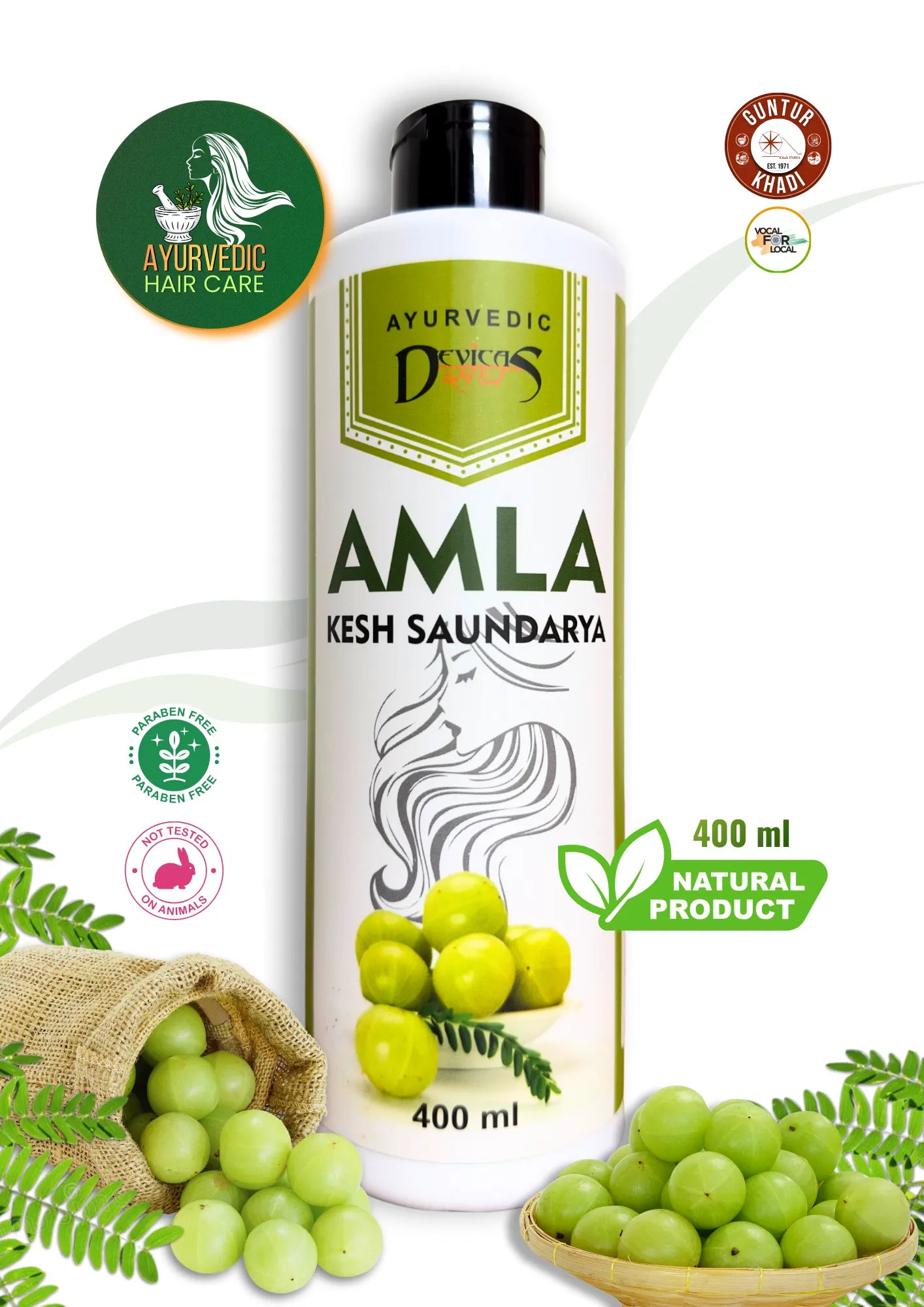 Amla Kesh Saundarya Ayurvedic hair cleanser front view bottle – Guntur Khadi