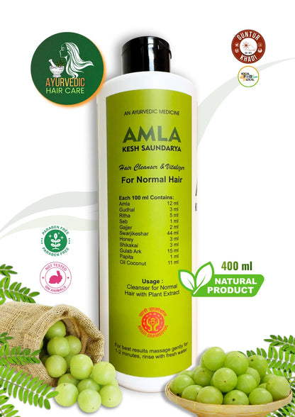 Amla Kesh Saundarya hair cleanser back label with ingredients and usage instructions – Guntur Khadi