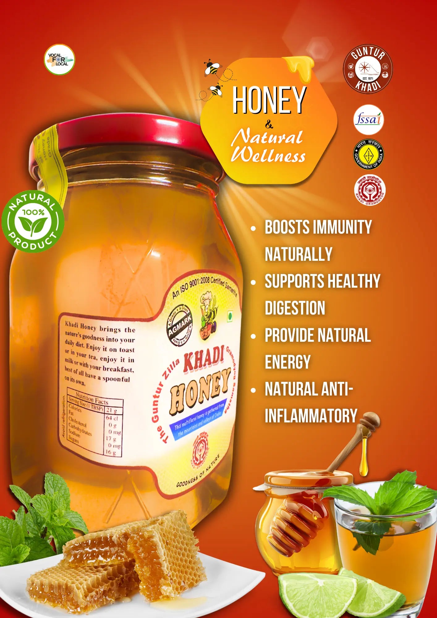 Benefits of Khadi Pure Honey – natural antioxidants, immunity support and digestive health