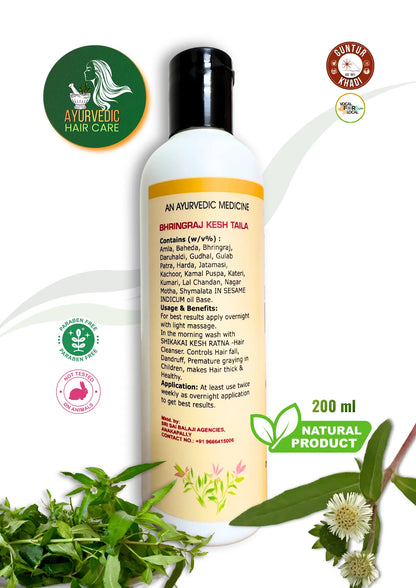 Bhringraj Kesh Taila 200ml hair oil back label with ingredients and usage instructions – Guntur Khadi